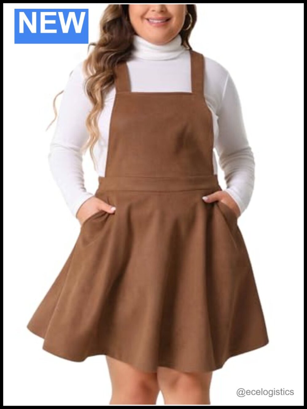 Plus Size Faux Suede Pinafore Dress with Pockets A-Line Jumper